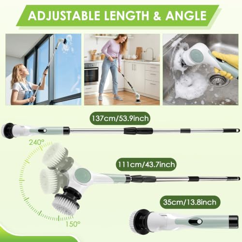 3‑Speed Electric Spin Scrubber with 10 Replaceable Heads Adjustable Handle