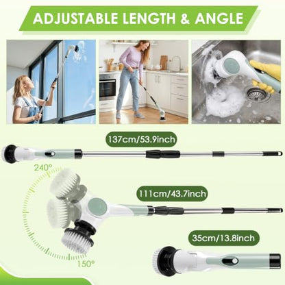 3‑Speed Electric Spin Scrubber with 10 Replaceable Heads Adjustable Handle
