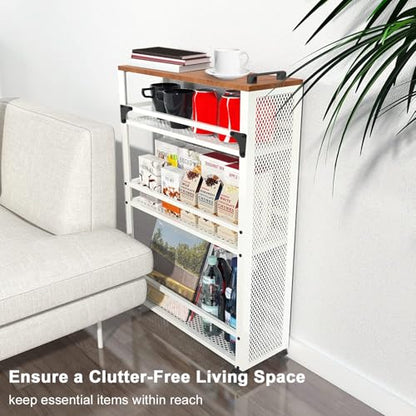 3-Tier Rolling Cart Slim - White Laundry Bathroom Kitchen | Steel Frame, Mesh Baskets, for Small Spaces, 110 lb Capacity, 4 Wheels 2 Lockable, Utility Storage Snack Coffee Craft - color: White