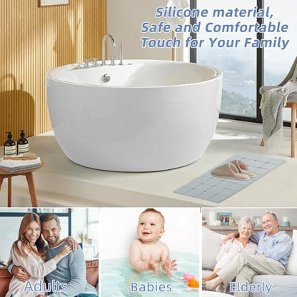 Bathtub Mat Non Slip 15" x 28" Silicone Foldable Tub Mat with Strong Suction Cups & Large Drain Holes, Durable & Eco-Friendly, for Smooth Surfaces, Ideal for Seniors, Adults Grey - color: Grey