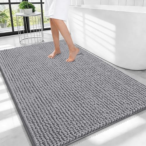 OLANLY Thick Chenille Large Bathroom Rugs 40x32, Absorbent Bath Mat, Grey | Soft Bath Rugs, Rubber Backing, Machine Wash Dry, Bath Mats for Bathroom, Tub and Shower, Home Decor Accessories - color: Grey, size: 40" X 32"