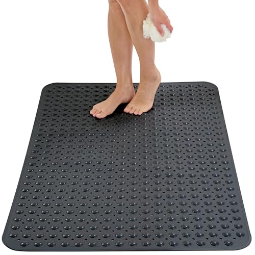 ENKOSI Extra Large Shower Mat Non Slip - 47 x 32 inch - XL Bathroom Shower Mat - Large Shower Matts for Shower Stall Floors - Secure Suction Cups and Drain Holes (47x32 Black) - color: Black, size: 47" x 32" (Rectangular)