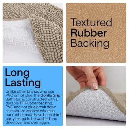 GORILLA GRIP Bathroom Rug Sets 3 Piece, Bath Mat Set and Oval Toilet Base with Rubber Backing, Plush Absorbent Shaggy Chenille Washable Mats, Includes 24x19.5, 24x17 and 36x24 Inch Rugs, Gray Beige - color: Gray Beige, style: 24"x19.5" + 24"x17" + 36"x24"