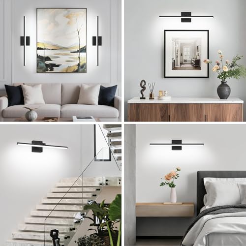 LED Bathroom Vanity Light, Modern Bathroom Light Fixture Over Mirror (Cool White 6000K), Vanity Light Bar with Angle Adjustable, 24 Inch, Black - color: Black-Cool White, size: 24 inch