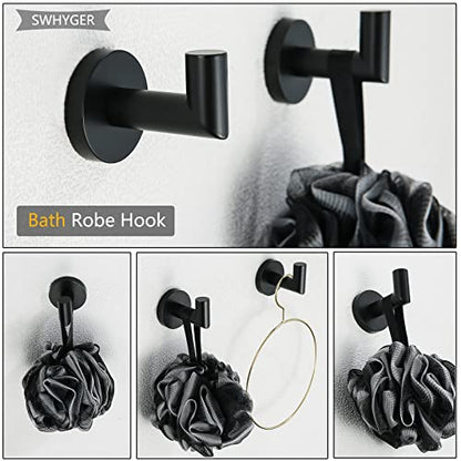 Towel Coat Hook Matte Black SUS304 Stainless Steel Bathroom Clothes Sponges Robe Hook Wall Mounted Round Kitchen Heavy Duty Hanger 2 Packs,96018-8MB. - color: Single Hook-Matte Black