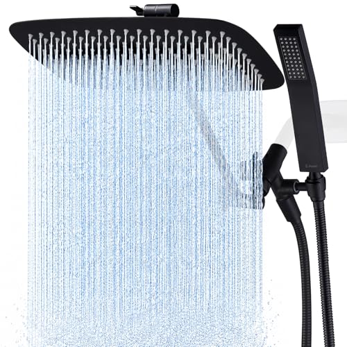 G-Promise All Metal 14" Rain Shower Head with Handheld for Bathroom Upgrade | All Metal, Built to Last, Easy Install, Adjustable Height & Angle for All Heights, Extra Long Hose, Modern Upgrade - color: Matte Black, size: 14 Inches