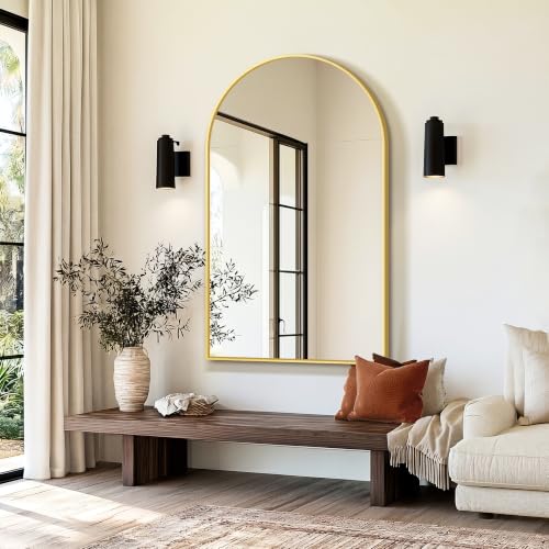 Arched Bathroom Mirror, Gold, 50"x30" - color: Gold, size: 50"L x 30"W