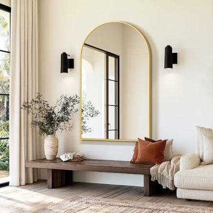 Arched Bathroom Mirror, Gold, 50"x30" - color: Gold, size: 50"L x 30"W