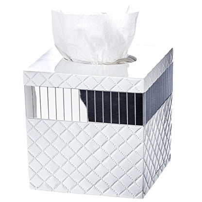 Quilted Mirror White Square Resin Tissue Box Cover with Bottom Slider - style: Square Tissue Box