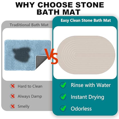 Elfcool Stone Bath Mat Diatomaceous Earth Shower Mat Non Slip Quick Dry Bath Stone Mat Super Absorbent Bathroom Floor Mat for Bathroom Kitchen Counter (Off White) - color: Off White