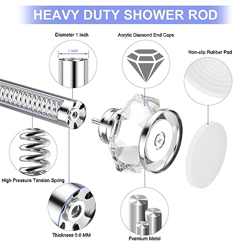 Shower Rod-EUPLAR Shower Curtain Rod, 43-72 Inches Adjustable Spring Tension Curtain Rod, No Drill, Rust Proof, Non-Slip Tension Shower Curtain Rods for Bathroom, Chrome