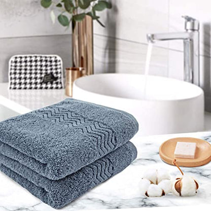 Cleanbear 100% Cotton Hand Towels 2-Pack, Highly Absorbent, 13” x 28” | Soft and Quick-Drying Hand Towels for Bathroom, Kitchen, Gym (Blue-Grey) - color: Blue-grey