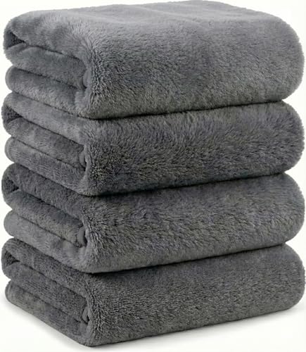 Microfiber Bath Towels Set, Compact Size 20 x 43 in, Hyaluronic Acid-Infused, Soft on Skin, 4 Pack, Quick Dry, Absorbent (Dark Gray) - color: Dark Gray