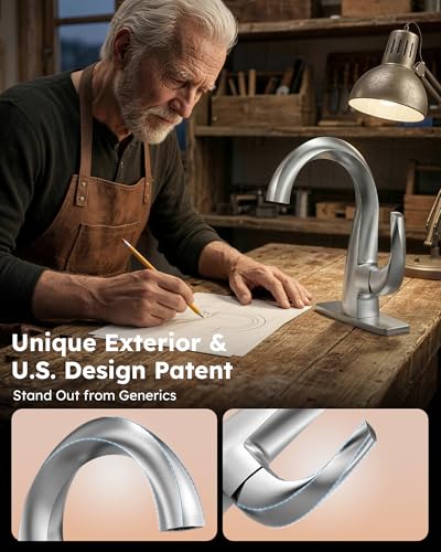 WOWOW Single Handle Bathroom Faucet, 1 Hole, High Arc, Brushed Nickel, Pop-up Drain, Solid Brass, Commercial Bathroom Sink Faucet, Basin Vanity Bar Faucet - color: Brushed Nickel