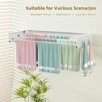 Wall Mounted Drying Rack for Laundry 19.8'', Folding Drying Rack Clothing Wall Mount with 3 Rods and 4 Hooks, Space Saving for Indoor Outdoor Bathroom Balcony (White, 19.8'') - size: 19.8''【4 Hooks】