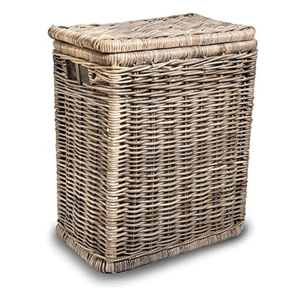 The Basket Lady Narrow Kubu Wicker Rectangular Laundry Hamper, Serene Grey | Outside: 21" L x 13" W x 24" H, 2.7 cu-ft capacity, Removable fabric liner, Handcrafted, Fully-assembled, Natural rattan - color: Serene Grey