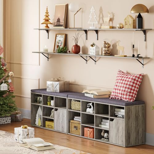Long Wall Shelves, 47.3Inch Wooden Floating Shelves with Brackets | Large Floating Book Shelf Set of 2, Wall Mount Storage Ledges, Easy Assembly, Max Load 33lbs, Living Room/Bathroom Gray Wash - color: Grey Wash, size: 47.3 Inch