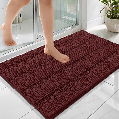 OLANLY Thick Bathroom Rugs 36x24, Chenille Bath Rugs, Andorra Red-Brown | Rubber Backing, Machine Wash, Extra Absorbent Striped Bath Mats for Bathroom Floor, Tub and Shower, Home Decor Accessories - color: Andorra Red-brown, size: 36" X 24"
