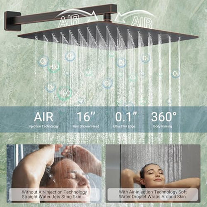Dasan Thermostatic Dual Shower System with 6 Body Jets, 6-Inch Shower & 16” Rainfall Shower, Luxury Oil Rubbed Bronze Shower Faucet Set Rain Shower System for Couples/2-Person - color: Oil Rubbed Bronze