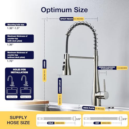 Kitchen Faucets with Pull Down Sprayer, High Arc Single Handle Classic Stainless Steel Sink Faucet 1 or 3 Hole, Suitable for Farmhouse Camper Laundry Rv Bar, Brushed Nickel - color: Brushed Nickel, style: Modern