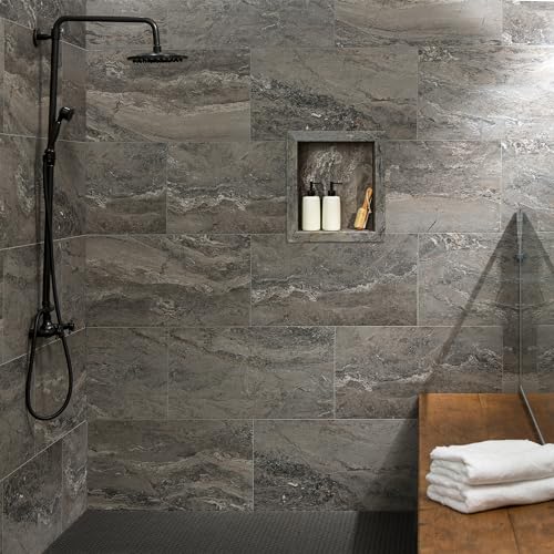 Palisade 17.5 in x 15.5 in Vinyl Shower Niche Spanish Marble | Waterproof Shower Insert - color: Spanish Marble