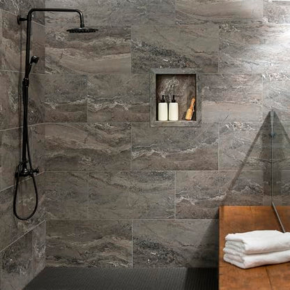 Palisade 17.5 in x 15.5 in Vinyl Shower Niche Spanish Marble | Waterproof Shower Insert - color: Spanish Marble