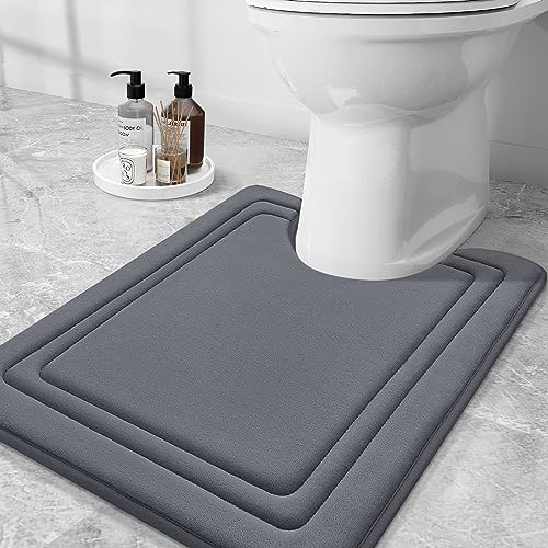 Grandaily Memory Foam Toilet Rugs U-Shaped 24x20, Ultra Soft, Non-Slip and Absorbent Bathroom Rugs, Machine Wash Dry, Comfortable Contour Bath Mat for Toilet Base, Dark Grey - color: Dark Grey
