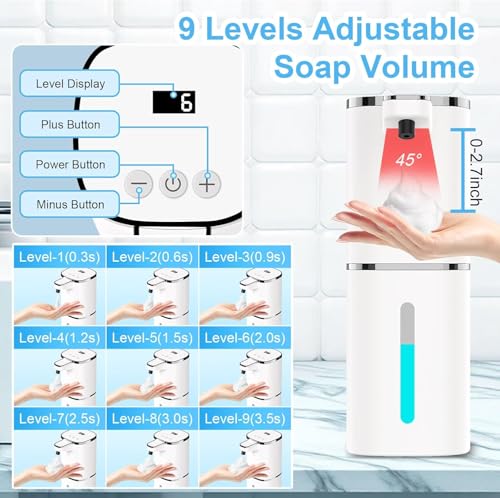 Automatic Soap Dispenser Touchless,Hands-Free,9 Multi Adjustable Volume,Waterproof Hand Soap Dispenser Compatible with Dish/Hand Soap for Bathroom and Kitchen,Easy for Toddlers (Black,Foam)