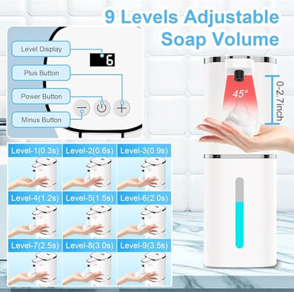 Automatic Soap Dispenser Touchless,Hands-Free,9 Multi Adjustable Volume,Waterproof Hand Soap Dispenser Compatible with Dish/Hand Soap for Bathroom and Kitchen,Easy for Toddlers (Black,Foam)