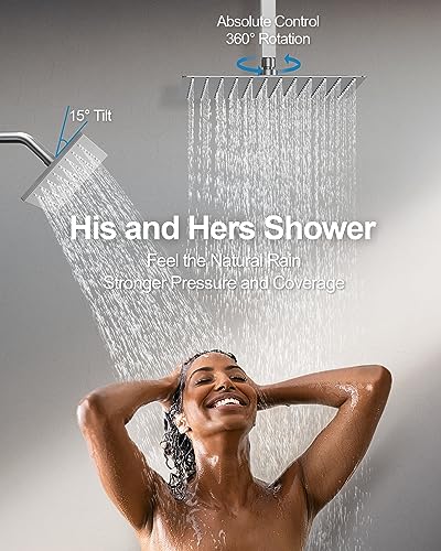 3-Function Thermostatic Shower System with Dual Rainfall Heads, Handheld Sprayer Brushed Nickel - color: Brushed Nickel