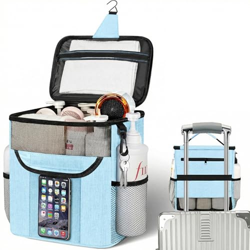Portable Shower Caddy for Dorm Room Essentials, Foldable Mesh Shower Bag for College, Large Capacity Toiletry Bag Tote Bag Shower Caddy Portable for Student Boy Girl Bath Essentials (Dusty Blue) | Quick Dry, Large Capacity Hanging Mesh Shower Caddy for Ba