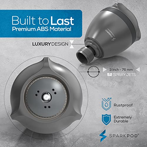 SparkPod High Pressure Shower Head, 3 Inch Fixed Showerhead, Charcoal Grey | Rain, Pulsating & Combo Modes, Helps Boosts Low Water Pressure, Anti-Clog Nozzles, Easy Install - color: 5. Charcoal Grey