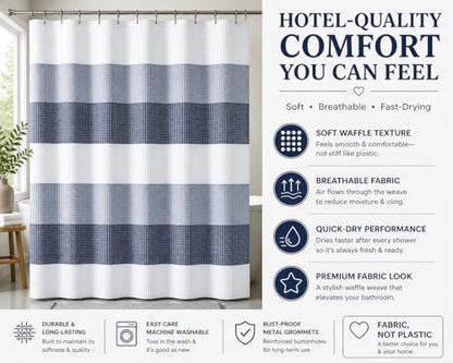 Dainty Home Ombre Waffle Weave Shower Curtain (Navy) - color: Textured Navy Blue
