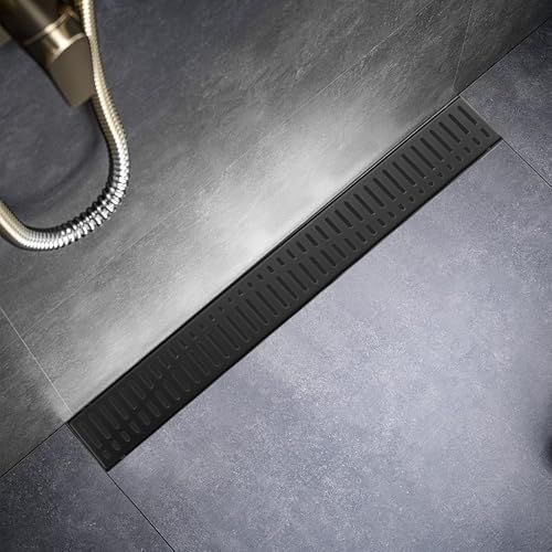 Sharp-tec 36 inch Linear Shower Drain, Black Rectangular Floor Drain, V-Shape Design Drain Channel, 304 Stainless Steel, cUPC Certificated for Bathroom Shower Room (Drain Base is Not Included) - color: Matte Black, size: 36 inch