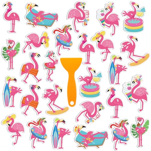 Yaomiao 24 Pcs Flamingo Non Slip Bathtub Stickers with Scraper | Shiny, Sparkle, Glitter, Peva, 4.53inch, Easy Apply, No Residue, for Bathroom, Shower Stairs Floor, Safety, Cute, Grip - style: Flamingo