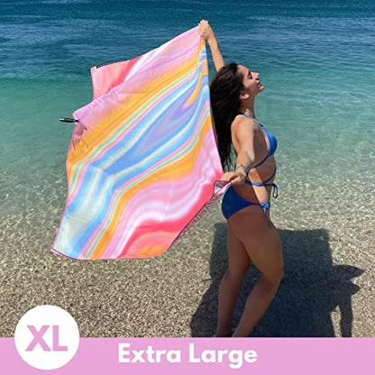 Microfiber Beach Towel - Quick Dry, Sand Free and Oversized 71x35 | Super absorbent, lightweight, swimming, gym, extra large, pool, cruise, camping, yoga, travel, compact, carry bag, vacation - color: Maldives