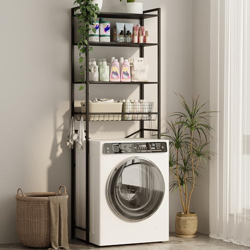 Gizoon Over-The-Toilet Storage Rack with Adjustable Shelf and Basket, 4-Tier Freestanding Space Saver Bathroom Shelves Above Toilet for Room - color: Dark Brown