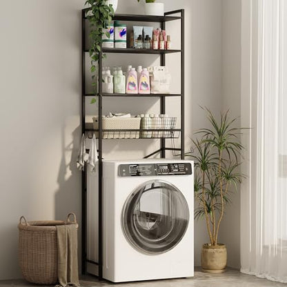 Gizoon Over-The-Toilet Storage Rack with Adjustable Shelf and Basket, 4-Tier Freestanding Space Saver Bathroom Shelves Above Toilet for Room - color: Dark Brown