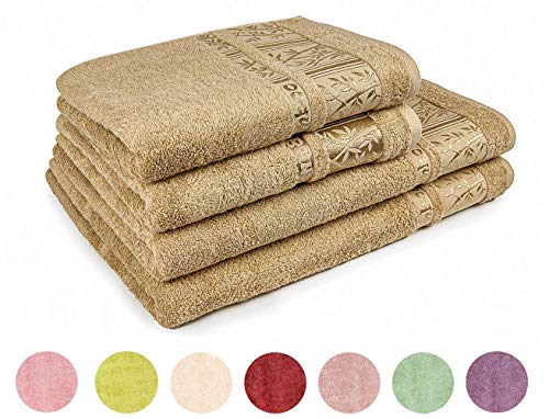 Miasoft Silver 100% Rayon Derived from Bamboo Towel Set - Soft and Washable Turkish Bath Towels for Hands, Face and Hair - Set of 4 in Gift Box - Coffee