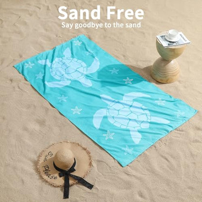 Oversized Beach Towels 4 Pack,40”x70” Microfiber Thin Large Beach Towel Set for Adults Travel Camping Swimming,Turtle Starfish Them Sand Free Quick Dry Lightweight XL Pool Towels -Blue & Green Pine - color: Blue, Green Pine