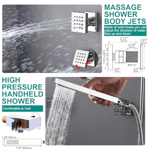 HOMEDEC Dual Shower Heads Shower System with Rain Shower and Handheld, 6pcs Body Jets with 15.7x31.5" Rainfall and 6" Shower Heads, Chrome - color: Chrome, style: 4-Way + 1x 6" Top