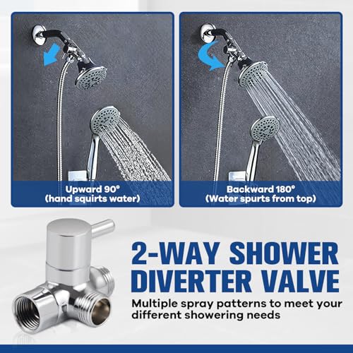 All Metal 2-Way Shower Arm Diverter Valve, G1/2 Solid Brass Shower Splitter for Handheld and Fixed Showerhead – Universal Bathroom Diverter Replacement Part Chrome - color: Chrome