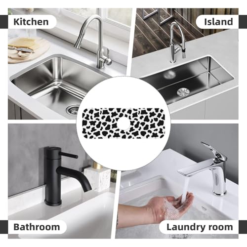 Cow Dalmatian Skin Print Black And White Kitchen Sink Splash Guard Faucet Mat Super Absorbent Fast Drying Mat Sink Gadgets-Fast Drying Pad Sink Mat For Kitchen Bathroom (15" X 5.5" ) - color: Cow Black And White