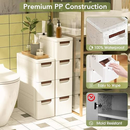 4 Drawers Narrow Bathroom Storage Cabinet, Slim Storage Cabinet, Plastic Slim Storage Cart Drawers for Small Spaces, Laundry, Office, Home, White - size: 4 Tiers