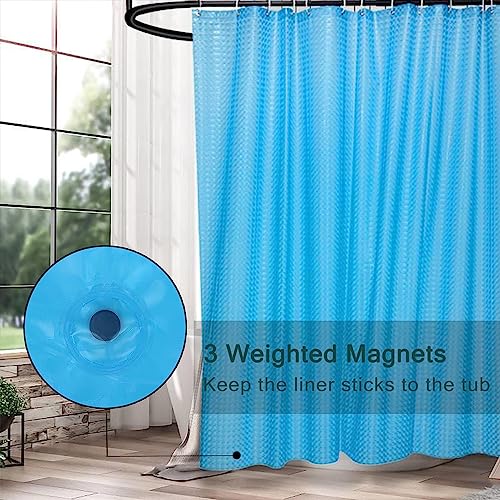 EVA Blue Shower Curtain Liner, 3D Plastic 5G Shower Liner with 12 Rustproof Metal Grommets and Weighted Magnets, Waterproof Duty for Bathroom 72 x 72 - color: Square-blue