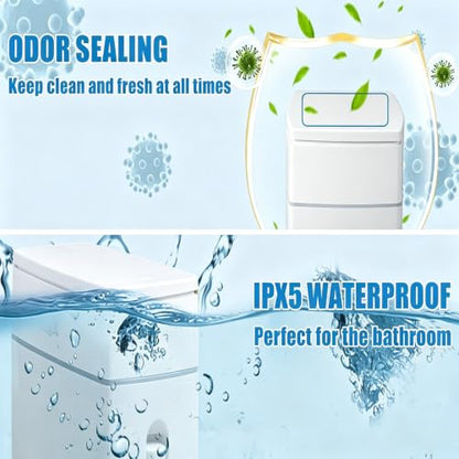 Rv Camper Trash Can Inside [Space Saving & Odor-Proof], Skinny Bathroom Trash Can and Toilet Brush Set, Ultra Slim Trash Can Bathroom with Lid, Small Garbage Can Tiny Trash Bin Built-in Bag Dispenser