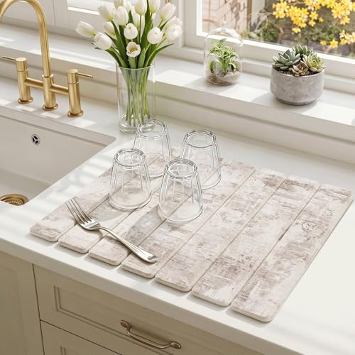 Findosom Stone Dish Drying Mat for Kitchen Counter, 15.7" × 11.8" Foldable Non-Slip Stone Drying Mat with Abstract Pattern, Heat Resistant Diatomaceous Earth Mat for Bath, Dishes, Cups, Beige - color: Beige, size: 15.7" x 11.8"