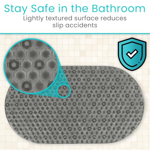Vive Oval Bathtub Mat - Nonslip Shower Floor Pad - Non-Slip and Non-Skid for Bath Tub with Strong Rubber Suction Cup Grip - for Baby, Elderly, Kids, Bathroom (Gray) - color: Grey