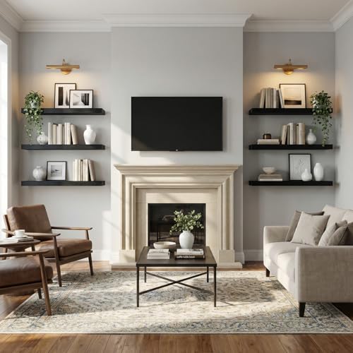 Wood Floating Shelves Floating Wall Shelves Set of 2, Wall Mounted Space Saving Display Rack, 50LBS Capacity Farmhouse Style for Home Bathroom Kitchen Office, 23.6" W×9.25" D×1.57" H, Black - color: Black, size: 23.6'W *9.25"D*1.57"H ,Set of 2