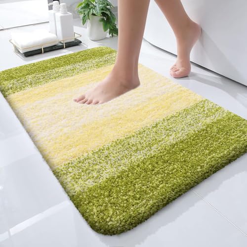 OLANLY Small Bathroom Rugs 24x16, Extra Soft Absorbent Microfiber Bath Rugs | Olive Green, Non-Slip Quick-Drying Rubber Backing, Washable Plush Bath Mat for Floor, Tub and Shower, Home Decor Accessories - color: Olive Green, size: 24" X 16"